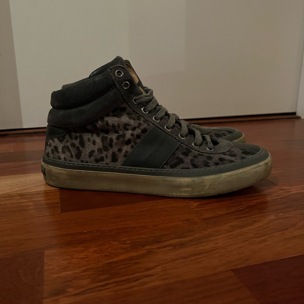 Jimmy Choo Mens Gray High Top Animal Print Sneaker